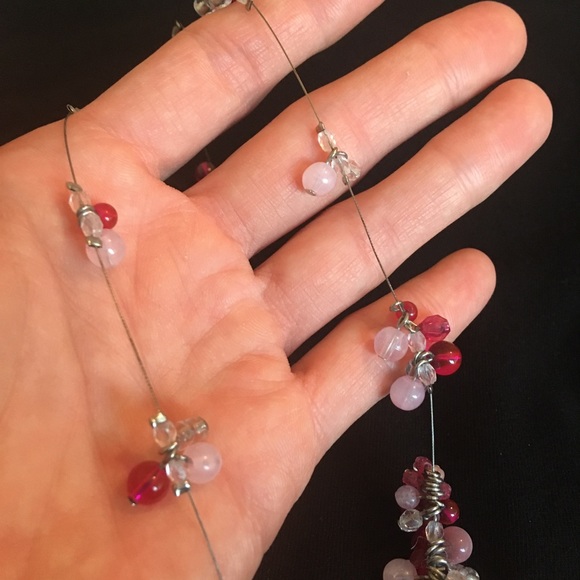 Vintage Floating Pink Beaded Fish Line Necklace - Picture 6 of 10